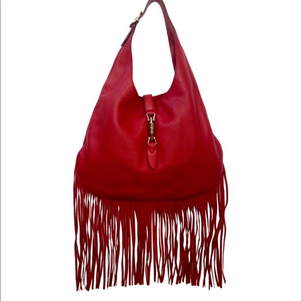 Gucci Nouveau “Jackie” Red Leather Fringe Hobo Bag